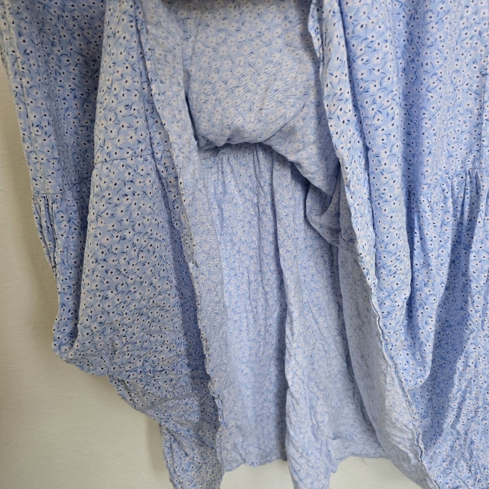 H&M Blue Floral Midi Dress Viscose Collared Long Sleeve Shirt Dress M - Picture 15 of 17